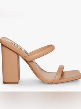 Steve Madden Nude Strappy Square Toe Block Heel Sandals NIB